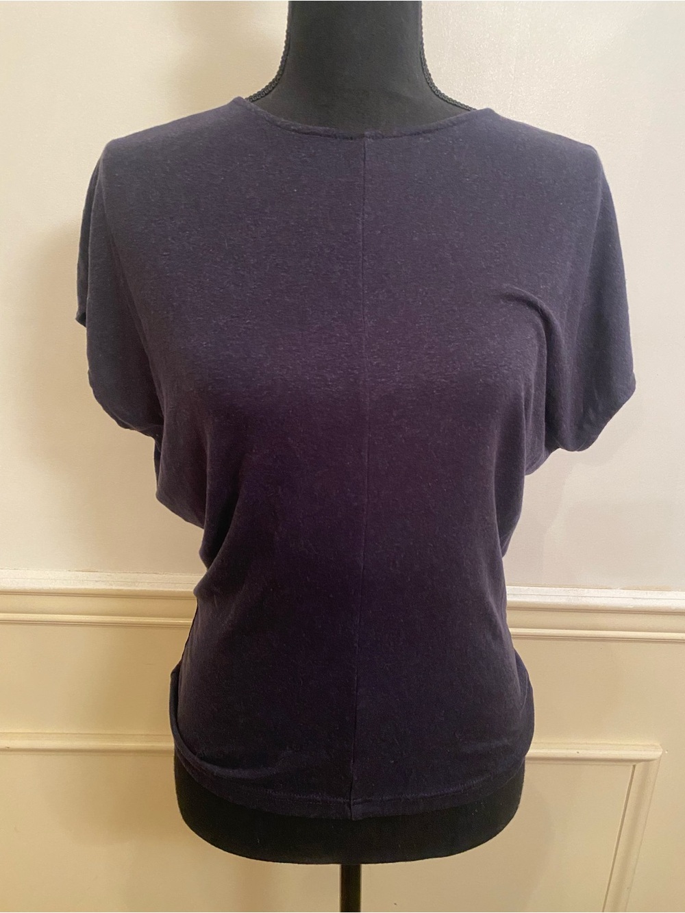 OGL Short Sleeve Crewneck Top Fitted Waist Navy Soft